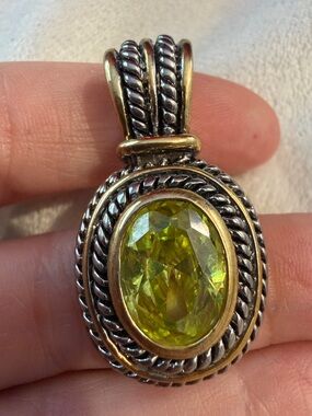 Large Swarovski peridot pendant two toned gold and silver